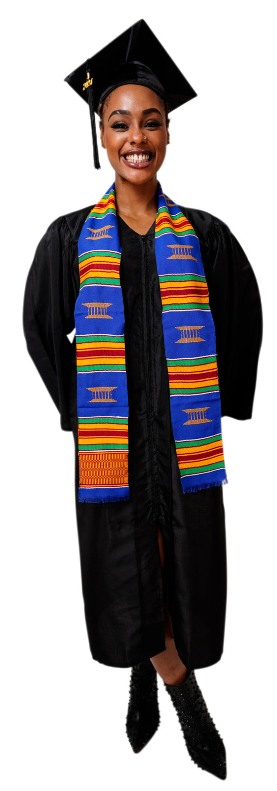 Blue and Gold Hand Woven Kente Cloth Graduation Stole / Sash DP2169BLU、mySite、solidvoid