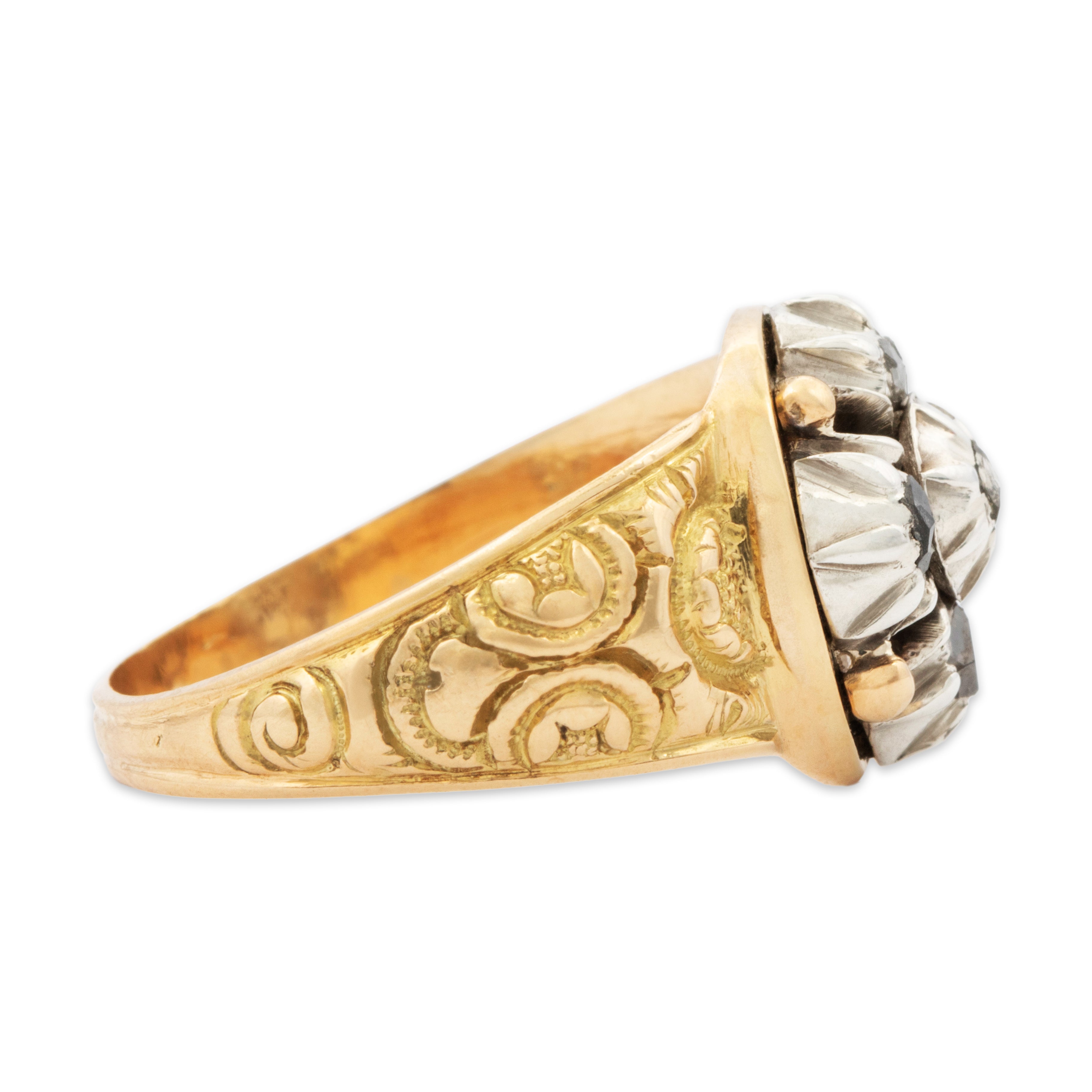 Antique Georgian 14k Yellow Gold .29cttw Diamond Wonderful Engraved Ring 8.25、mySite、hinf8tx79