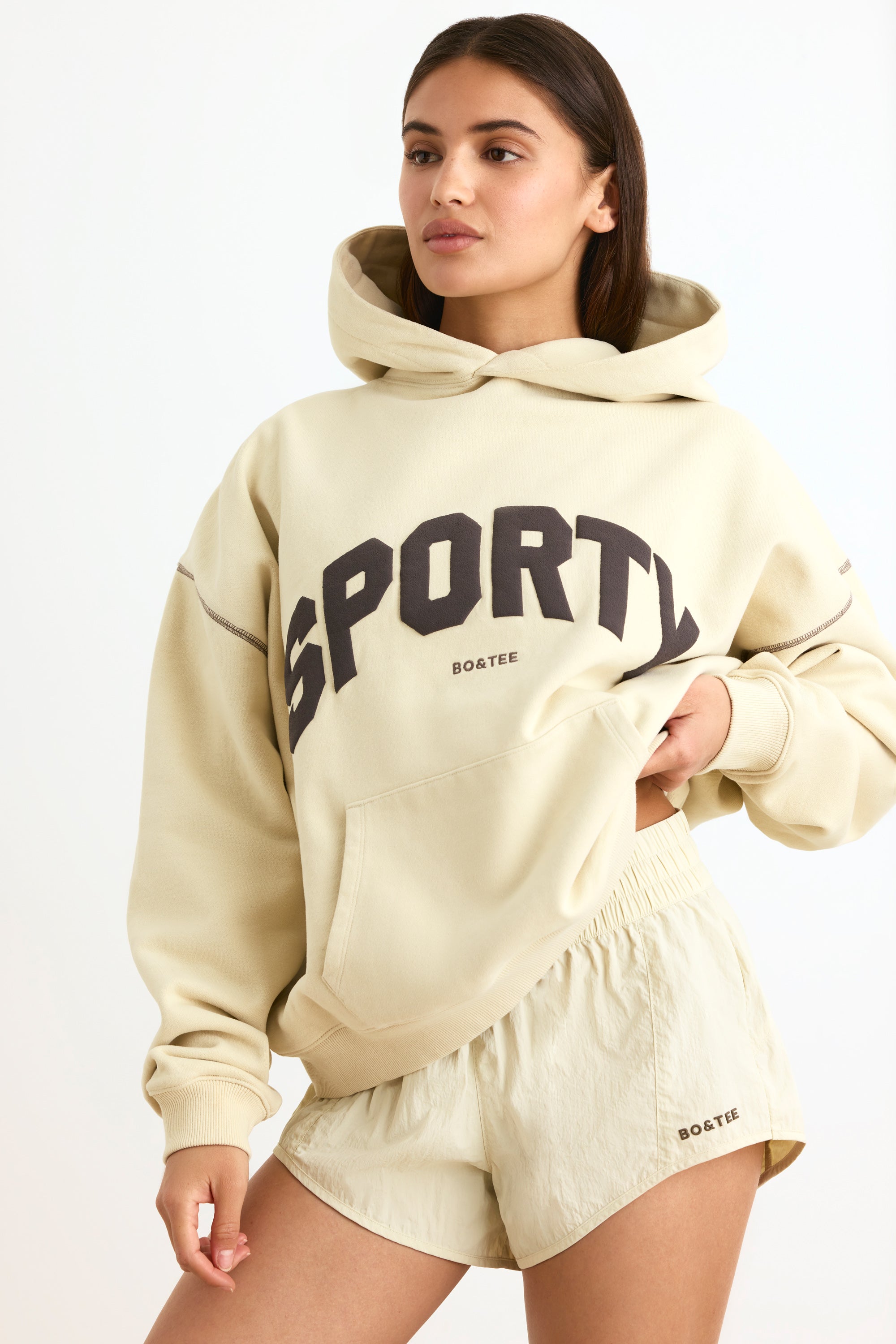 Elasticated Mini Shorts in Bone、mySite、solidvoid