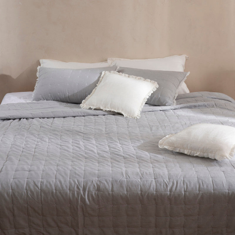 Cotton Bedspread with Pillow Covers | Grey | Set of 3、mySite、camillekostekn