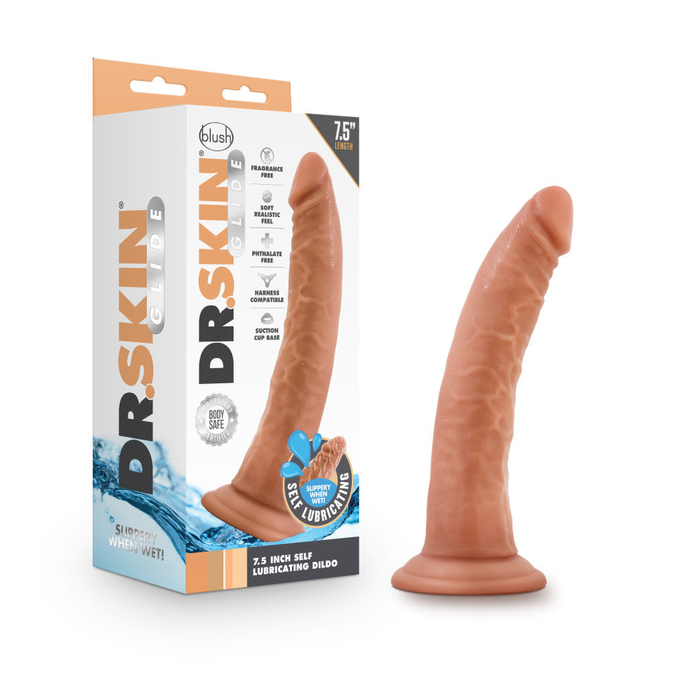 Dr. Skin Glide By Blush® | Realistic Mocha 7.5-Inch Long Self-Lubricating Dildo With Suction Cup Base、mySite、bottomscart