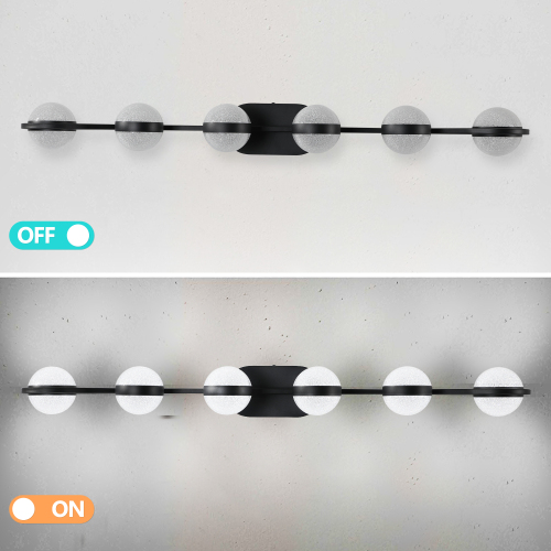 (Same as W1340P143680/LL2001-B-6) 43" Black Minimalist LED Bathroom Vanity Light with Crystal Sand Acrylic Shades,6-Light Wall Mounted Decorative Lighting Fixture, Suitable for Bathroom Vanity Mirror、、eastwooduniform