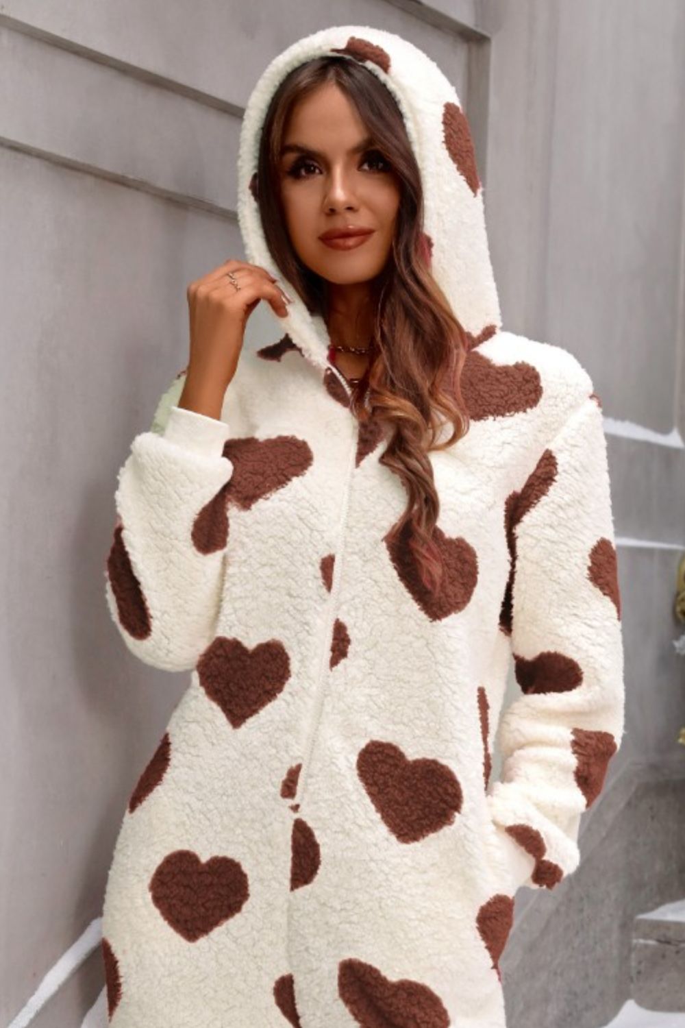  Fuzzy Heart Zip Up Hooded Lounge Jumpsuit、mySite、justintrudeaud