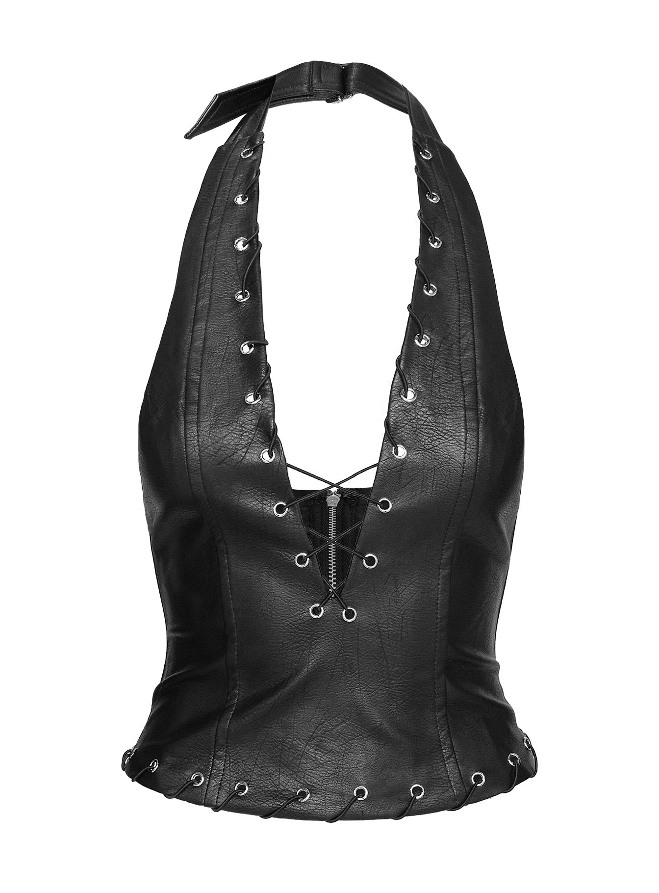 Captivated Faux Leather Halter Top Black、mySite、solidvoid