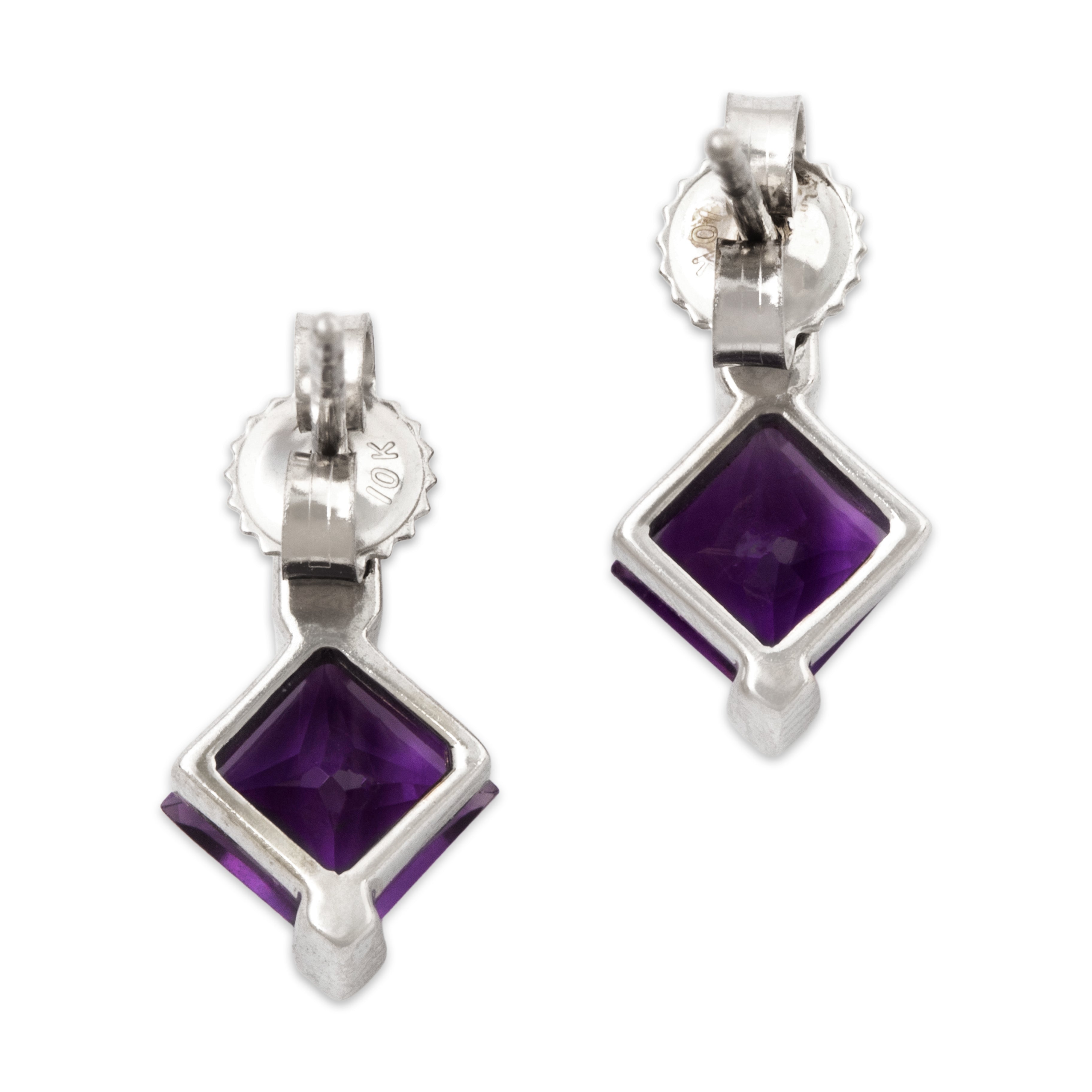 Vintage 10k White Gold 1.14cttw Amethyst Diamond Modernist Stud Earrings、mySite、hinf8tx79