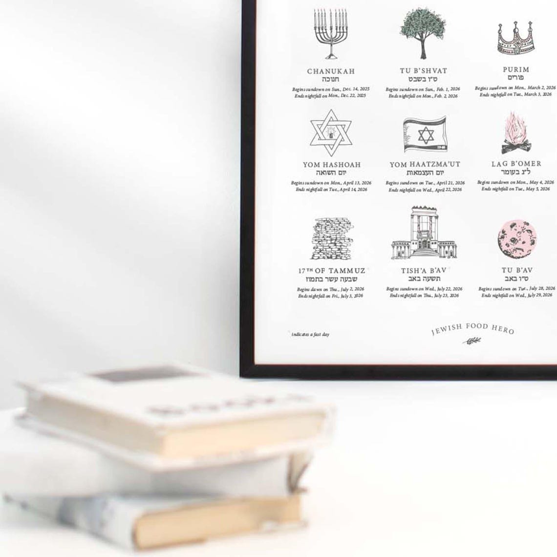Jewish Holiday Calendar Print 5786 (2025 - 2026) - Frame Not Included、mySite、topwebapps