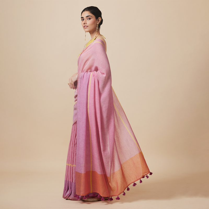 Cotton Solid Saree with Blouse | Pink & Purple、mySite、camillekostekn
