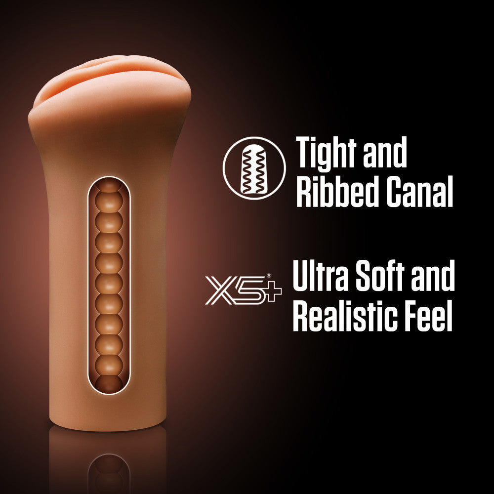 Enlust By Blush® | Molly AI Male Masturbator Tight & Ribbed Canal - Made With X5® Plus Ultra Soft, Realistic Vaginal Feel Open Ended To Fit All Sizes - Tan、mySite、bottomscart