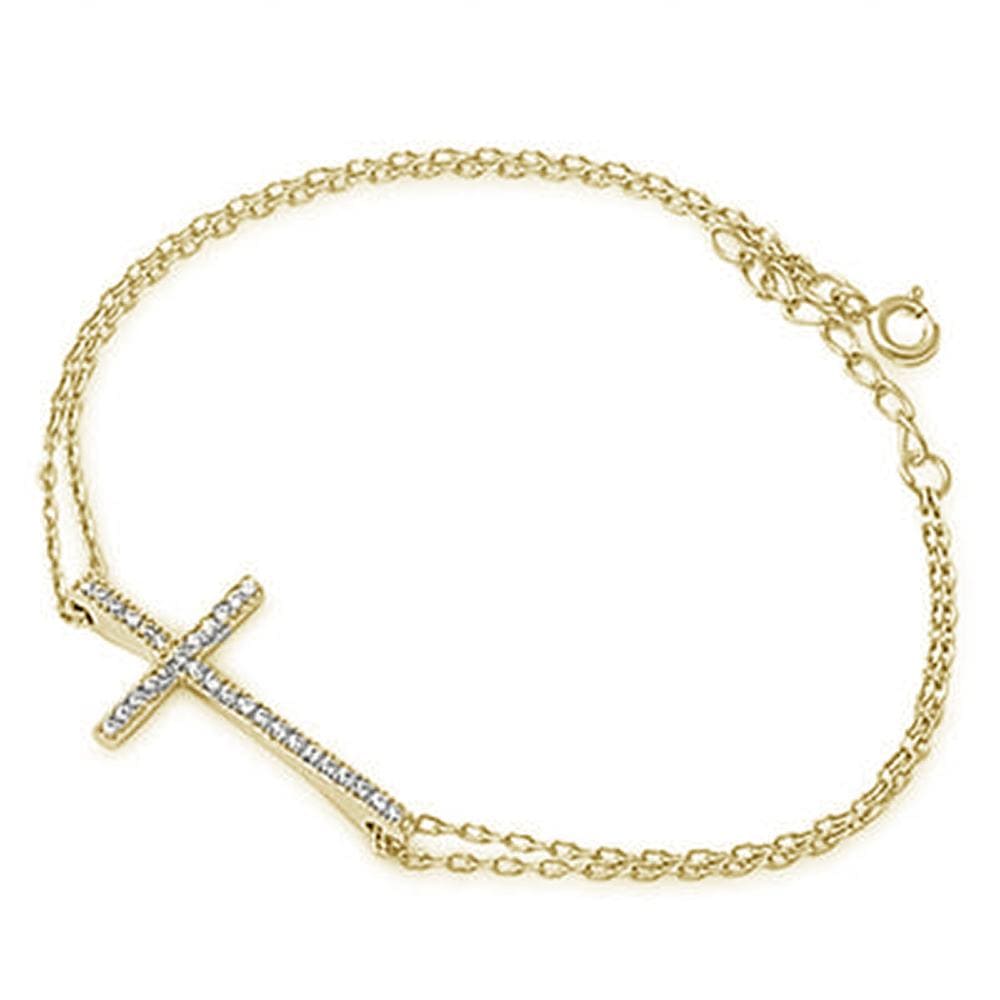 Sterling Silver Cross Bracelets with CZ, Rhodium, Rose or Yellow Gold Plated One or Two Strands 7、mySite、g9winljtr