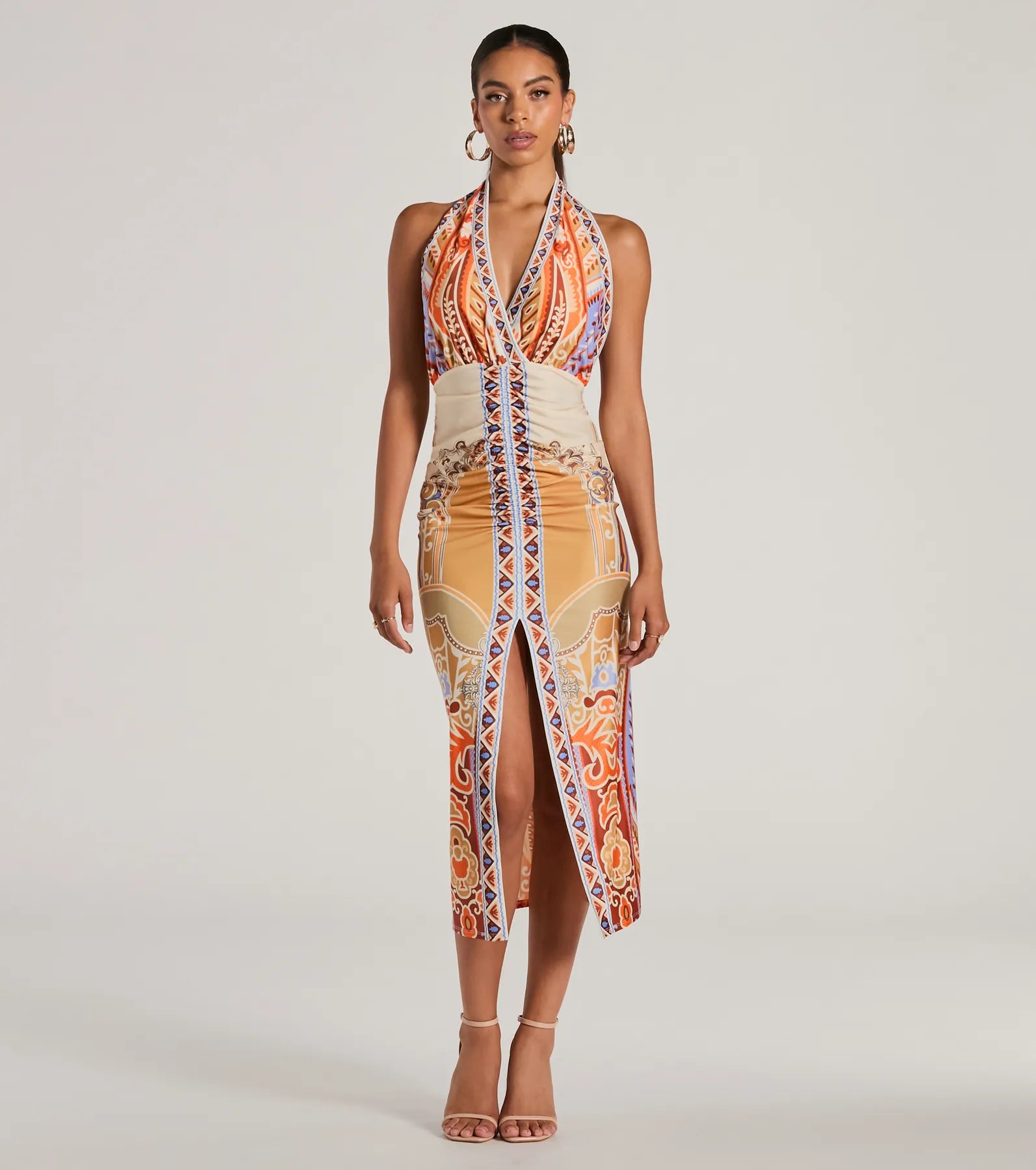  Vibrant Side Geometric Print Bodycon Midi Dress、mySite、justintrudeaud