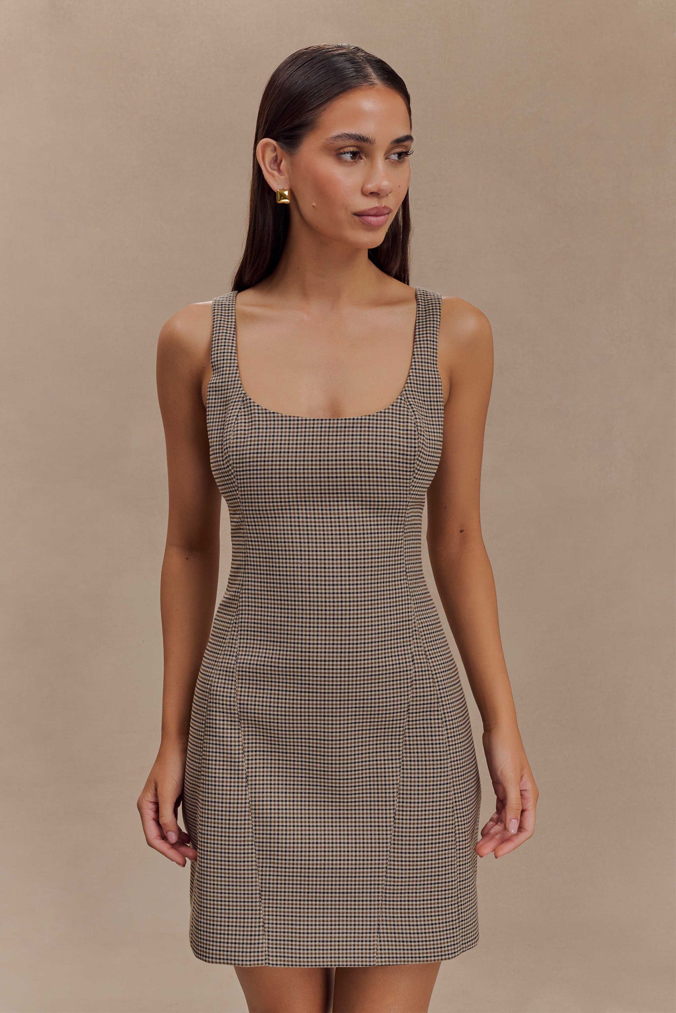 Beth Mini Dress - Tan Check、mySite、solidvoid