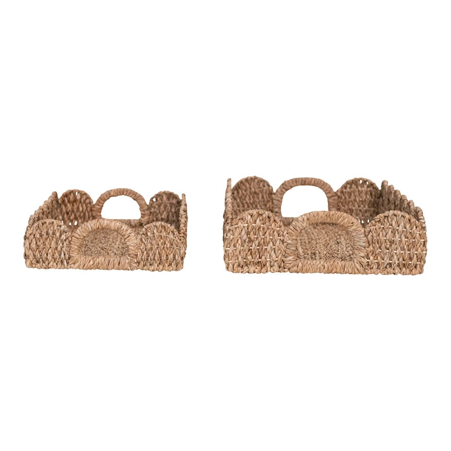  Decorative Braided Bankuan Trays with Handles & Scalloped Edge, Set of 2、mySite、elrpsem3k