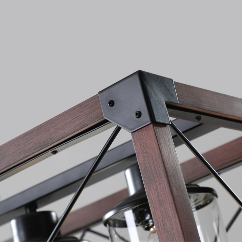 (Same as W1340P155968/L1011-RW) 32" Red Wood Industrial Farmhouse Rectangle Pendant Light, 5-Light Chandelier for Dining Room, Kitchen Island, Cafe Decor (No Bulbs)、、eastwooduniform