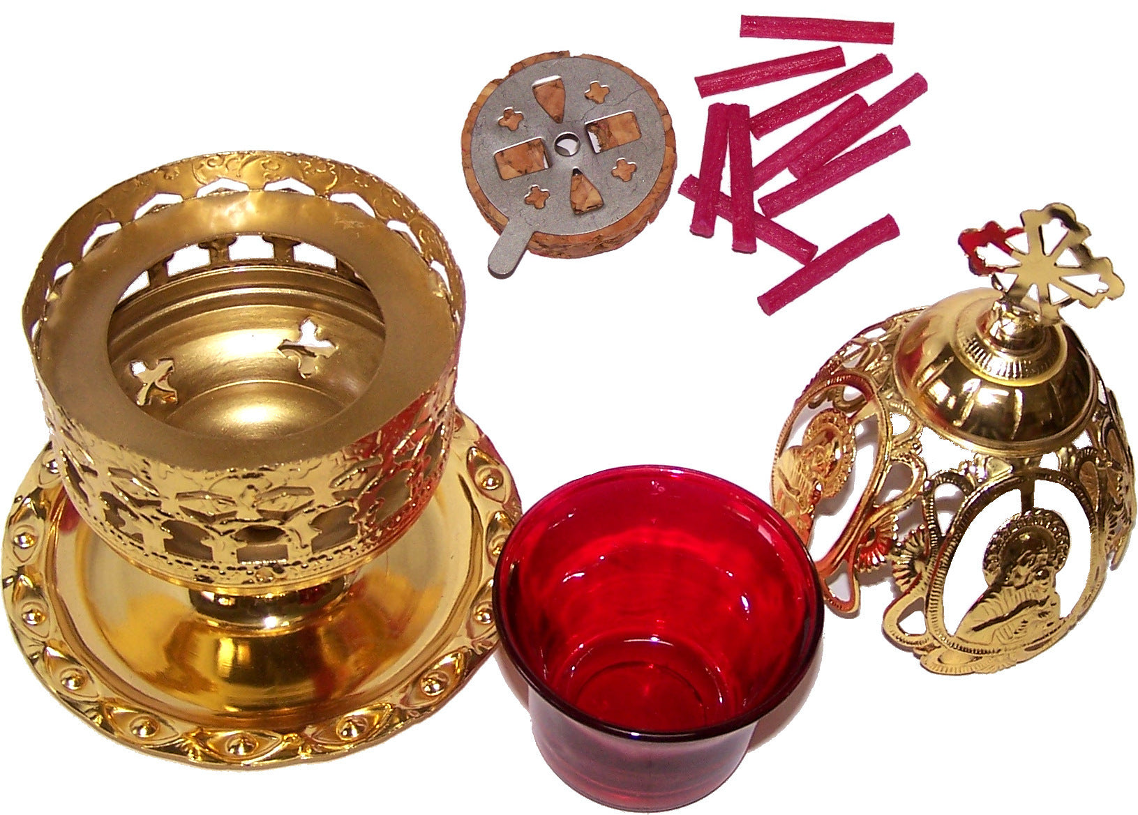 Holy Land Market Brass Oil Lamp - Church Supplies and Accessories - with Oil Glass Cup and Wicks and Floaters、mySite、topwebapps