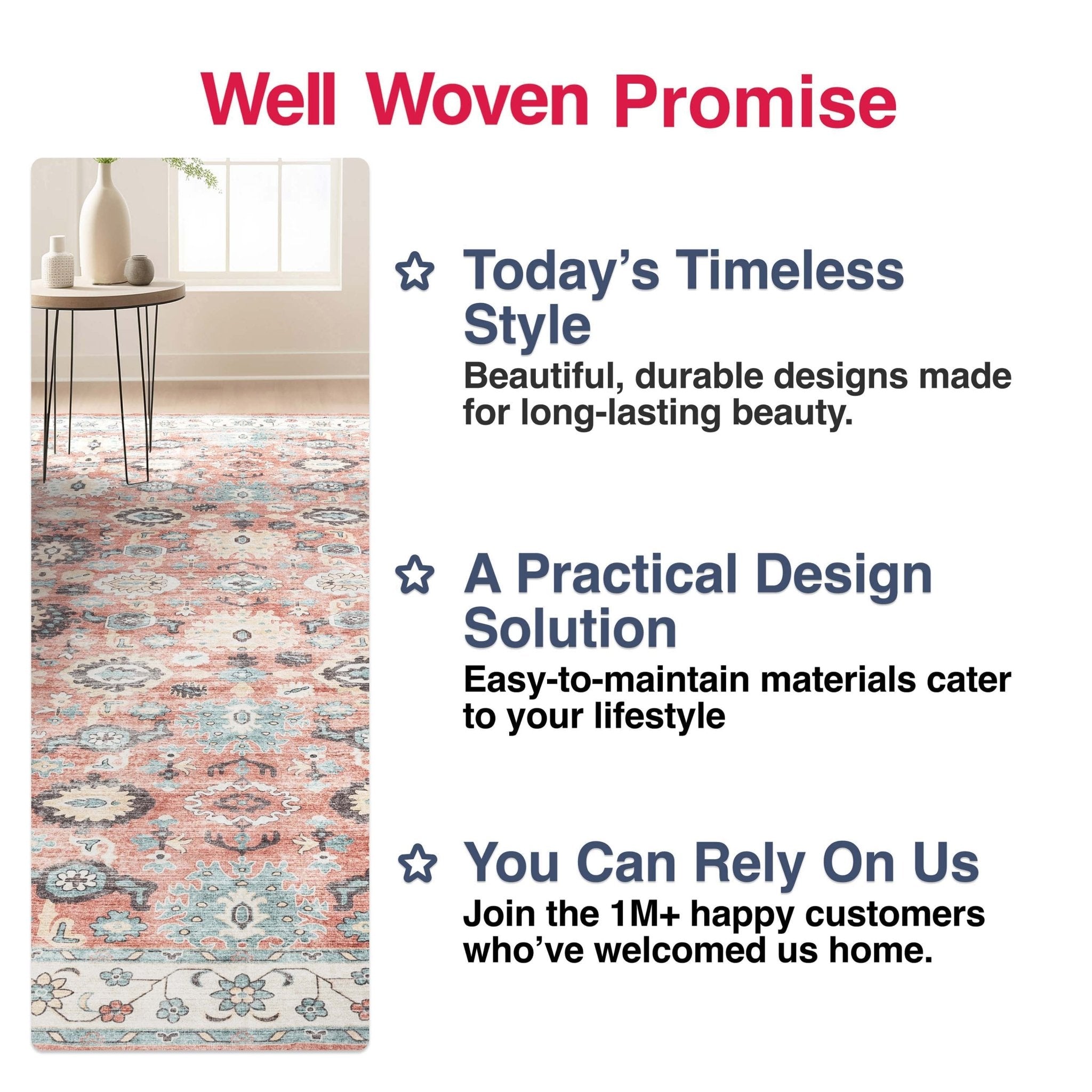 Elle Basics Gala Oriental Easy-Clean Washable Rug by Well Woven - Durable, Non-Slip, Low-Profile Design for Home Comfort、mySite、gigharbornorthrealestate