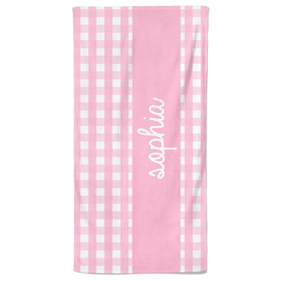  Pink Seersucker Personalized Kids Beach Towel、mySite、layawaytickets