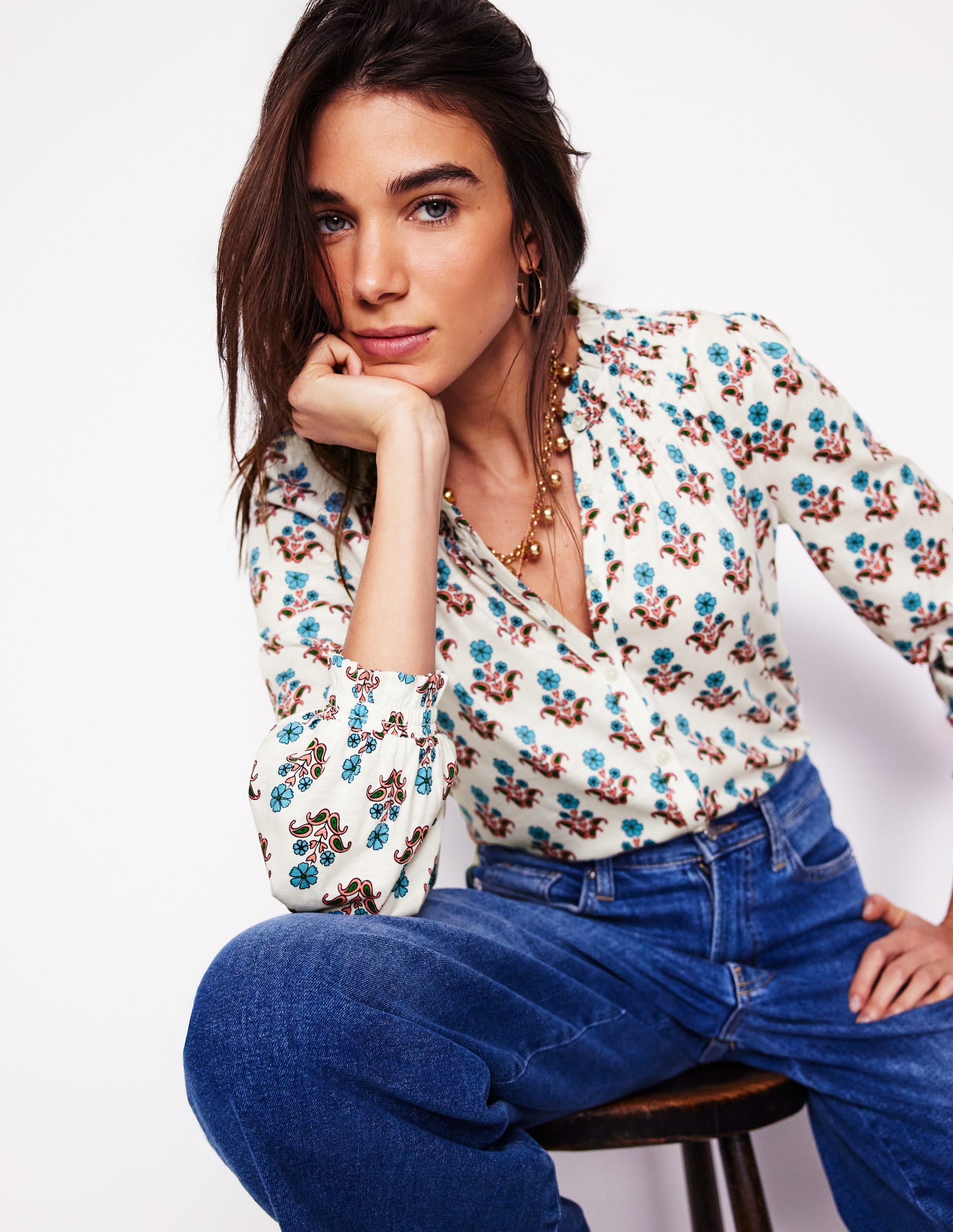  Fay Smocked Jersey Shirt-Ivory Pansy Stamp、mySite、ashleygrahame