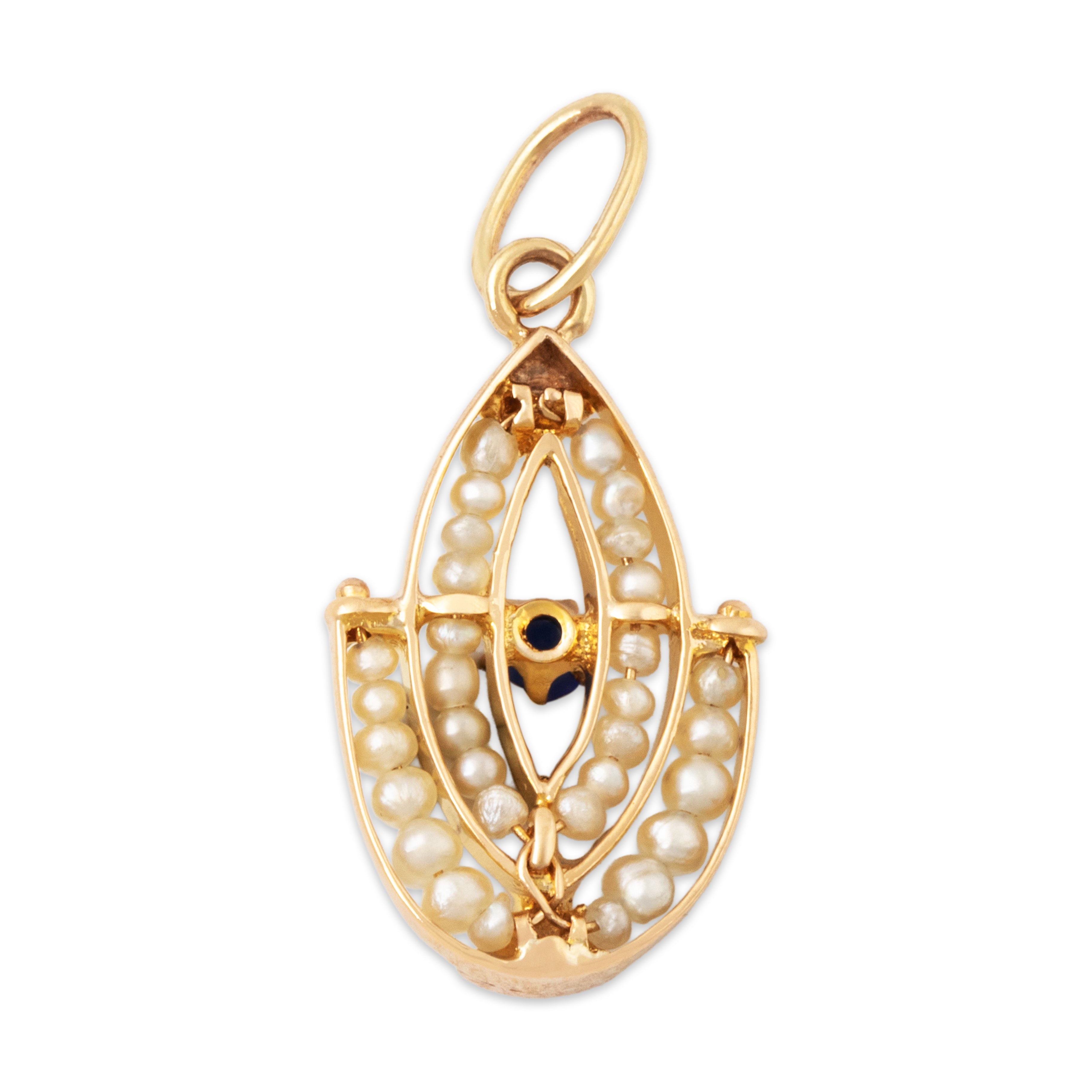 Antique 10k Yellow Gold Cobalt Blue Glass Pearl Geometric Charm / Pendant、mySite、hinf8tx79