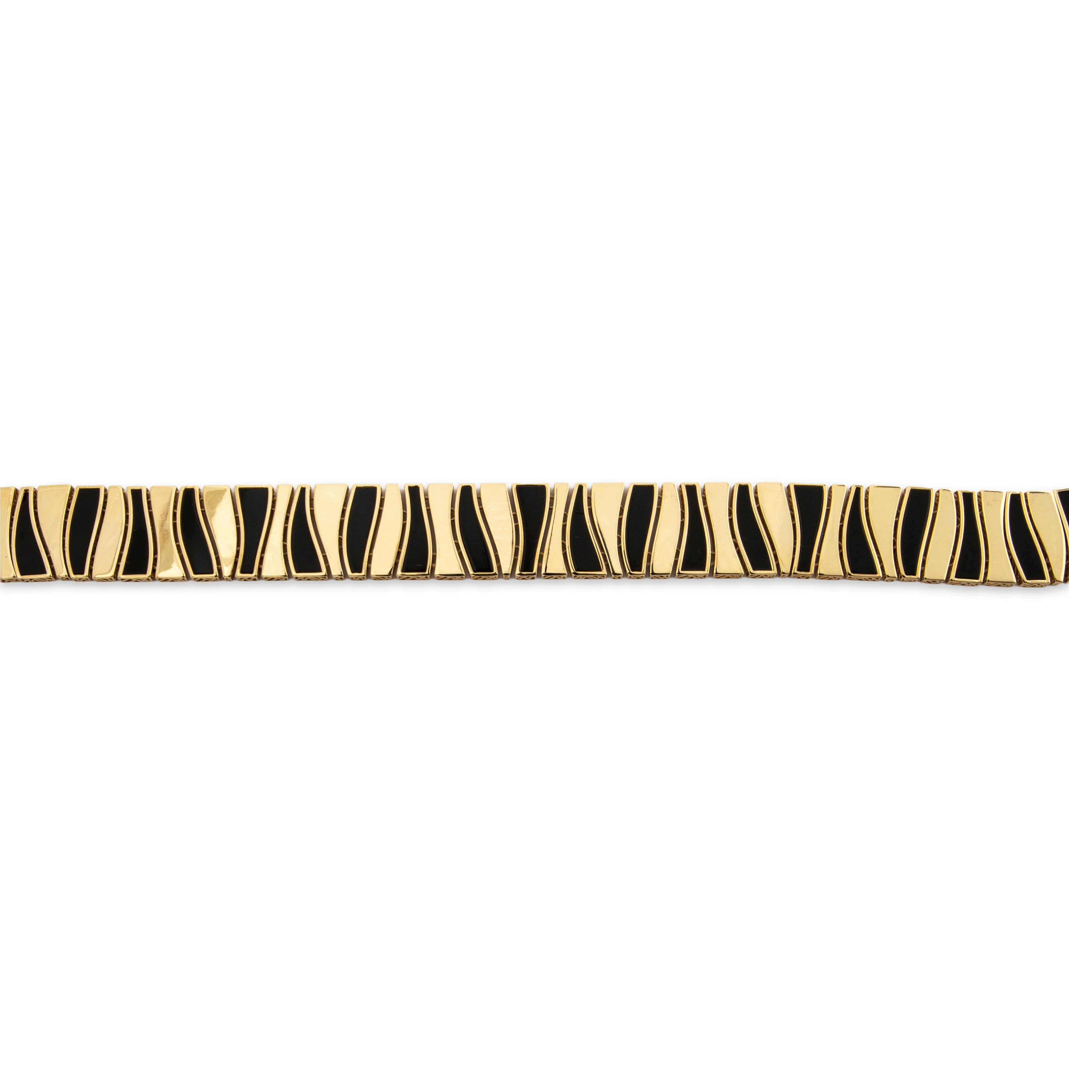Chic Vintage Italian 14k Yellow Gold Onyx Modernist Zebra Bracelet 6.75、mySite、hinf8tx79