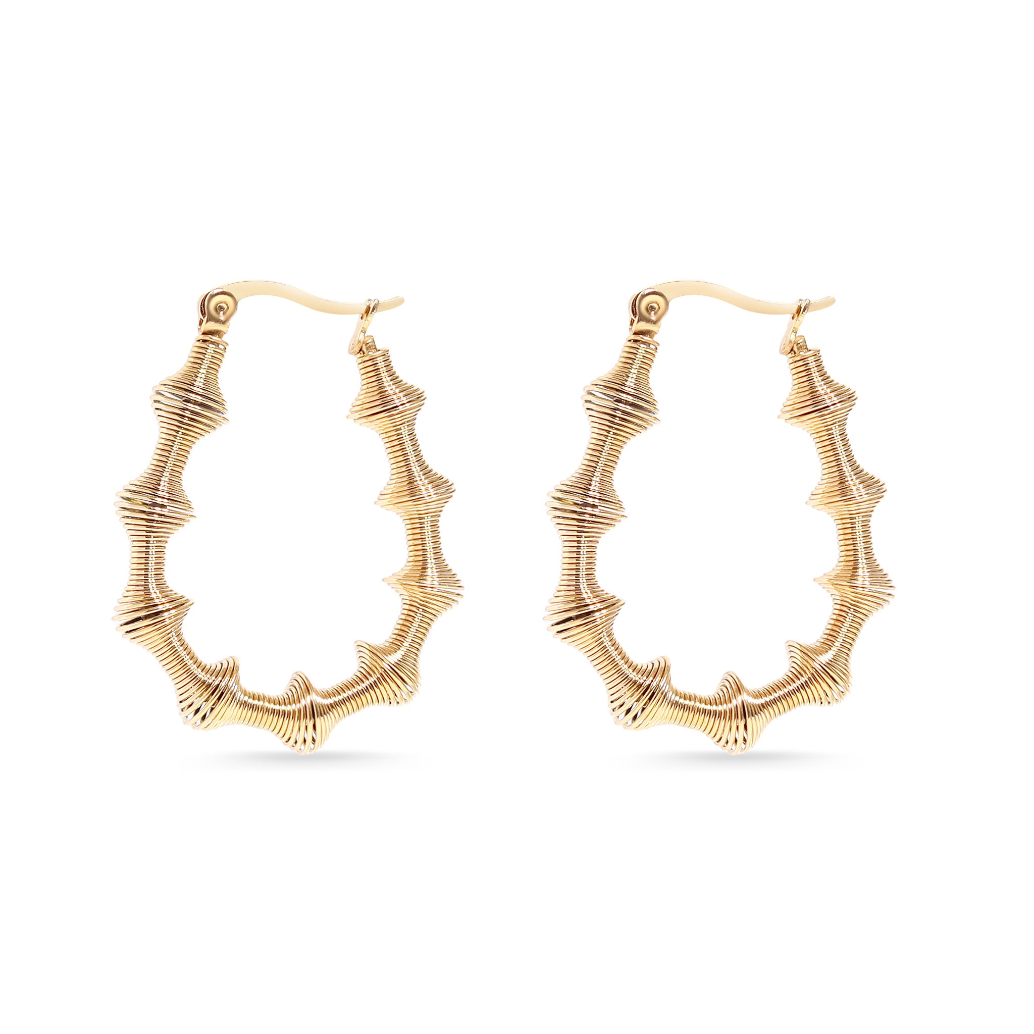 18K Gold PVD Stainless Steel Wired Statement Hoop Earrings / ERJ0015、mySite、dreamappss