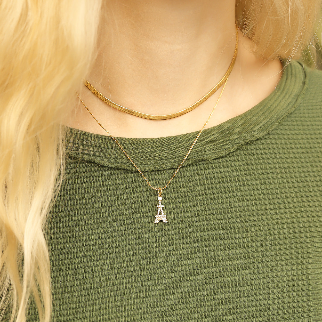 18K Gold PVD Stainless Steel and Clear Stone Eiffel Tower Charm / PDL0235、mySite、dreamappss