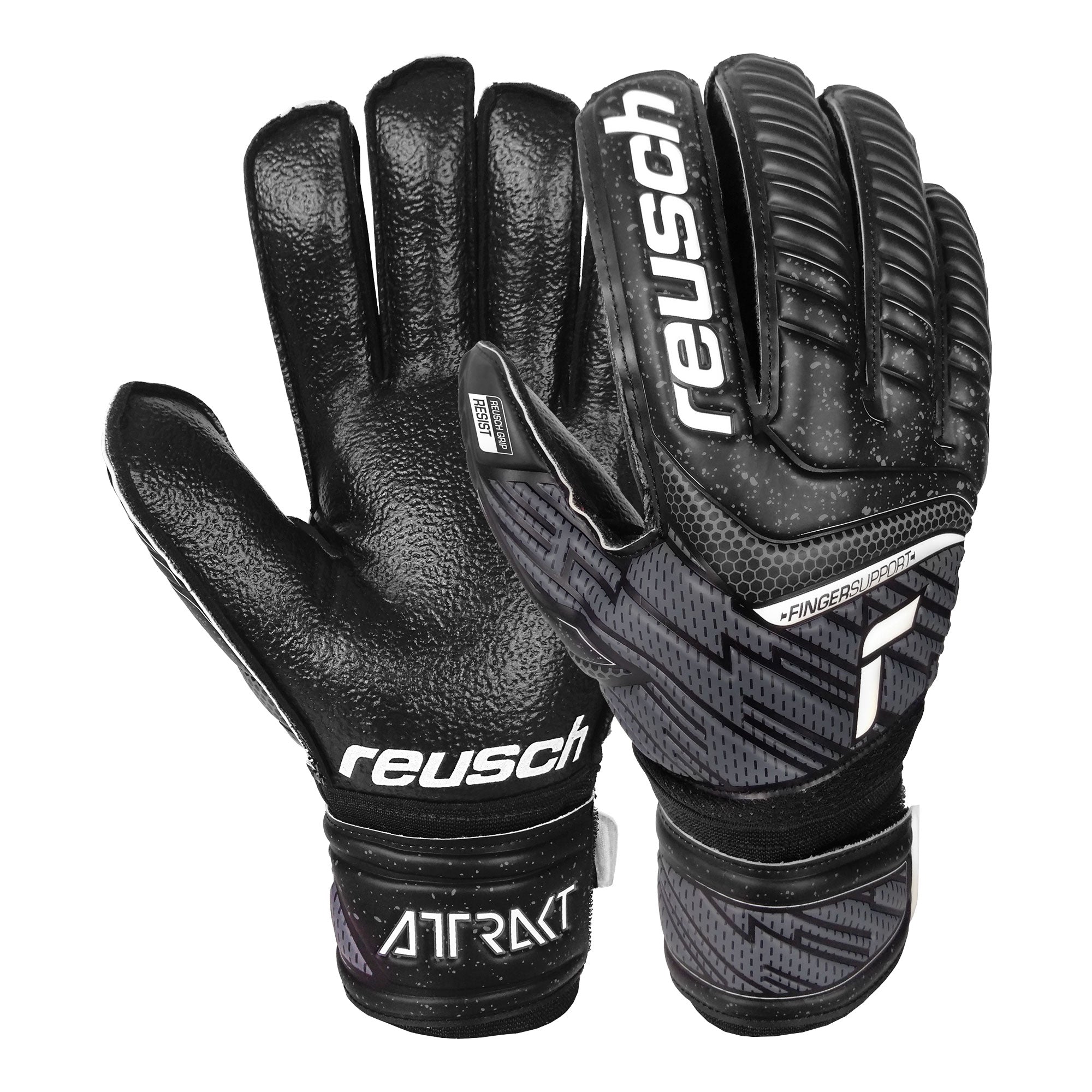 Reusch Men's Goalkeeper Attrakt Resist Finger Support Gloves Black/White、mySite、noshort