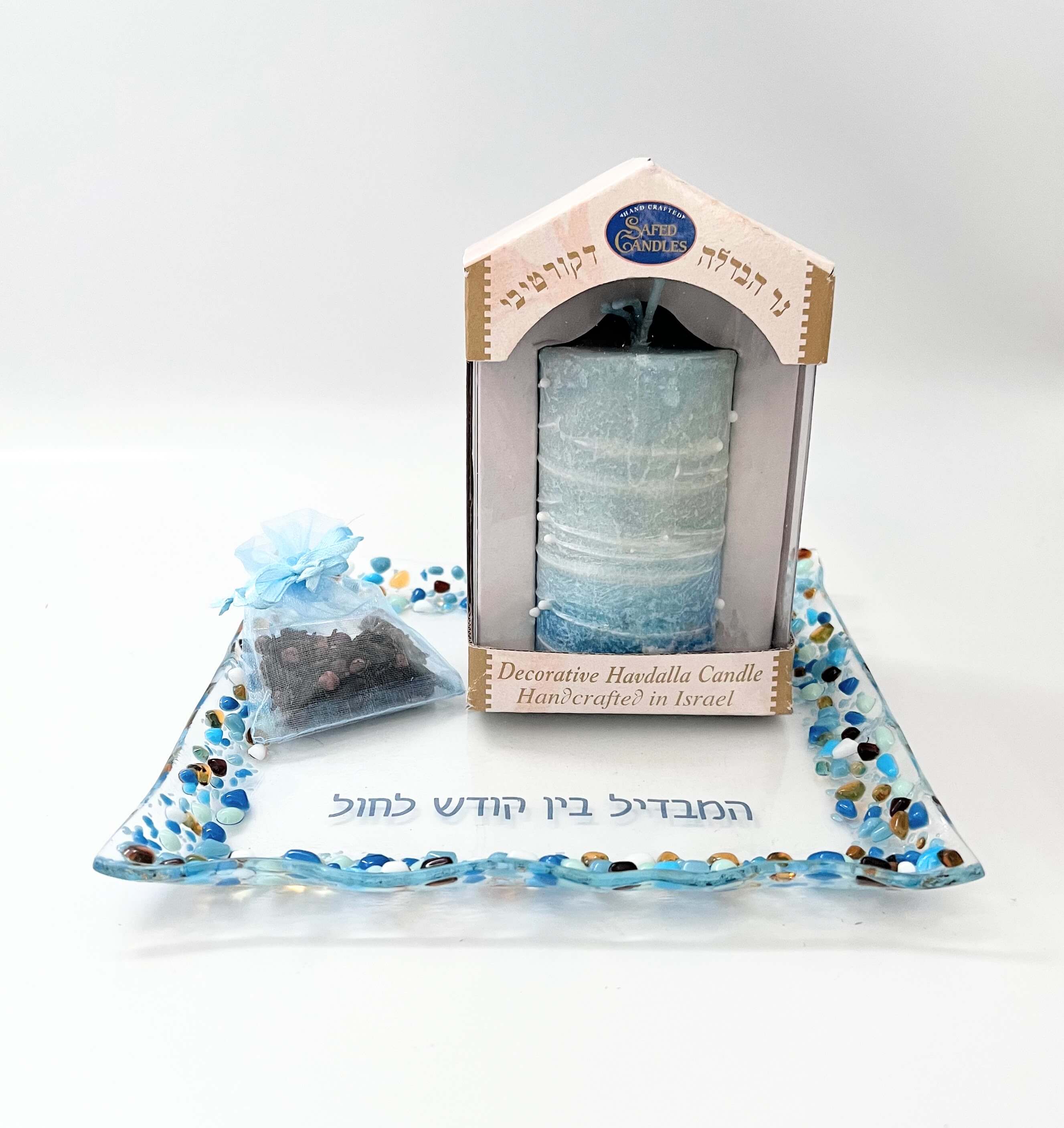 Turquoise Fused Glass Havdalah Set and Candle、mySite、topwebapps