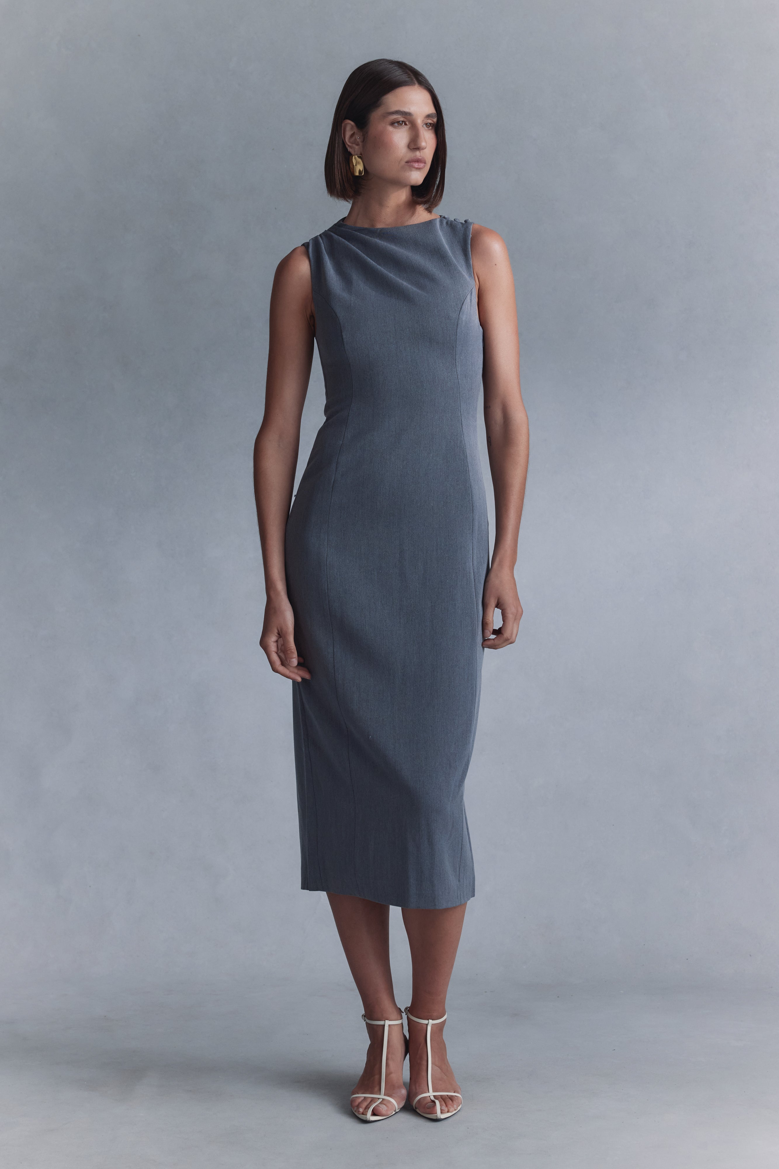 Taylor Draped Crepe Midi Dress - Charcoal Marle、mySite、solidvoid