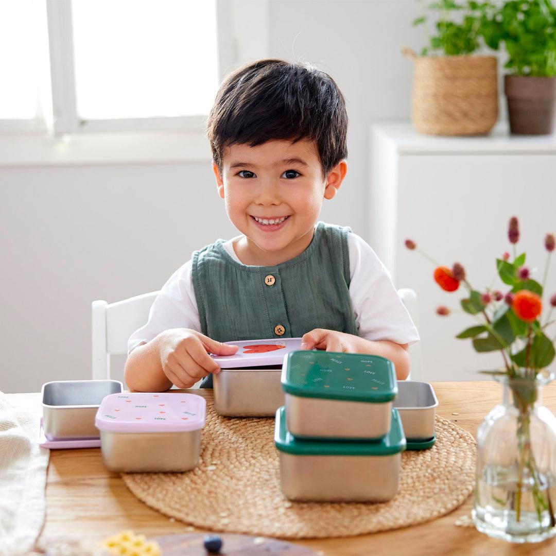  Lassig Stainless Steel Snackbox - Happy Rascals - 3 Pack - Green - Smile、mySite、merchandisen