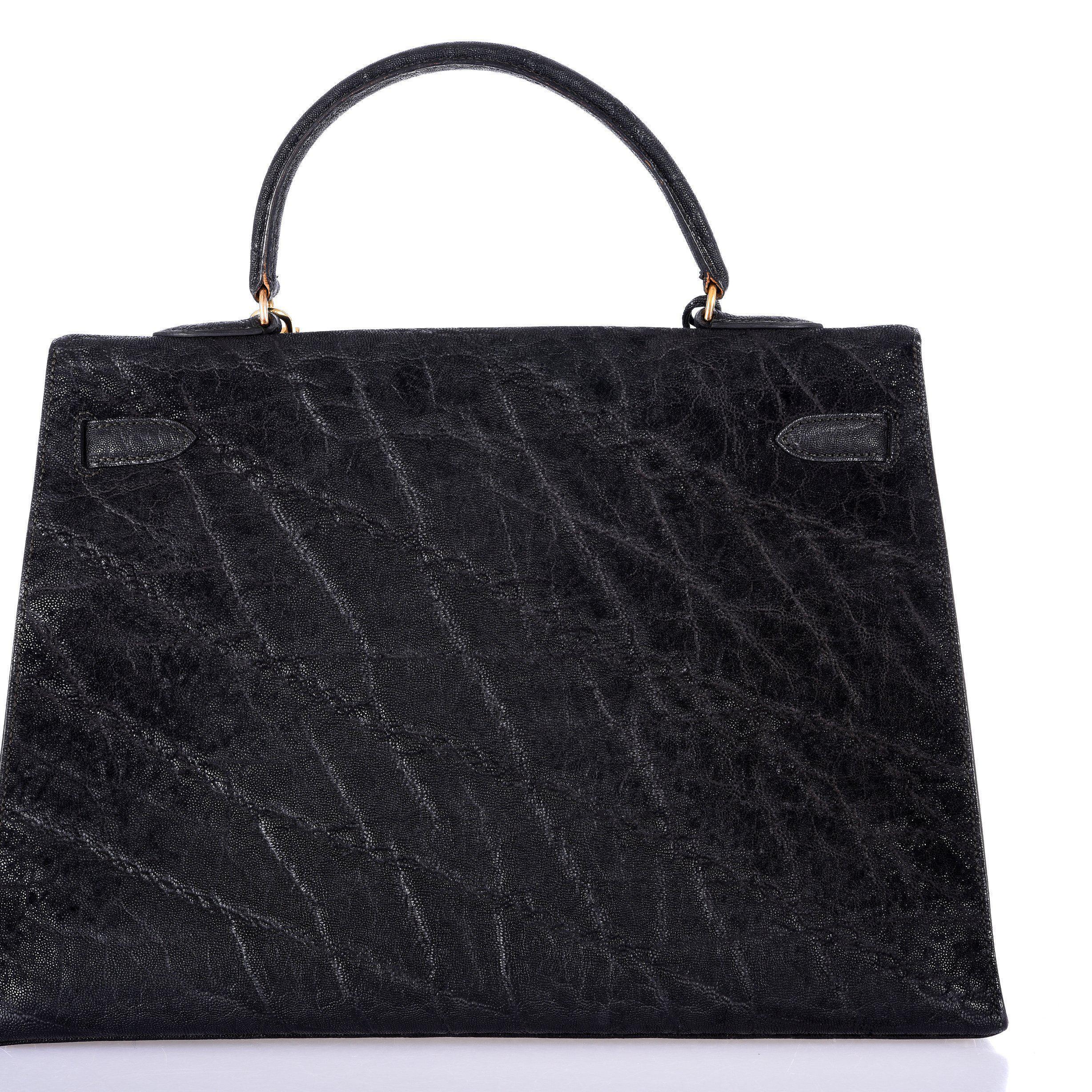 Hermès Kelly 35 Sellier Black Elephant Hide Gold Hardware、mySite、garminoutage.com