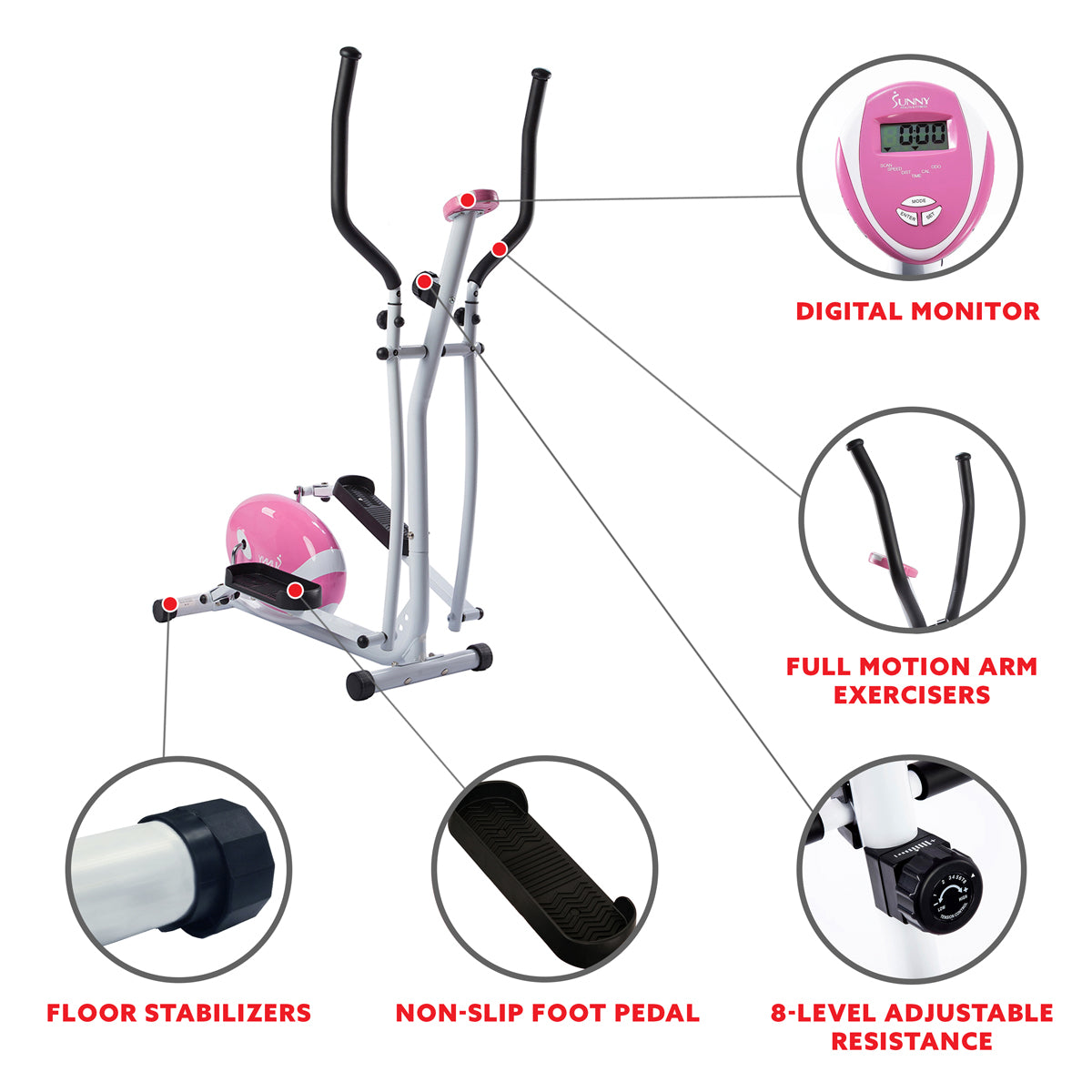  Pink Magnetic Elliptical Trainer Elliptical Machine w/ LCD Monitor、mySite、ghnorth