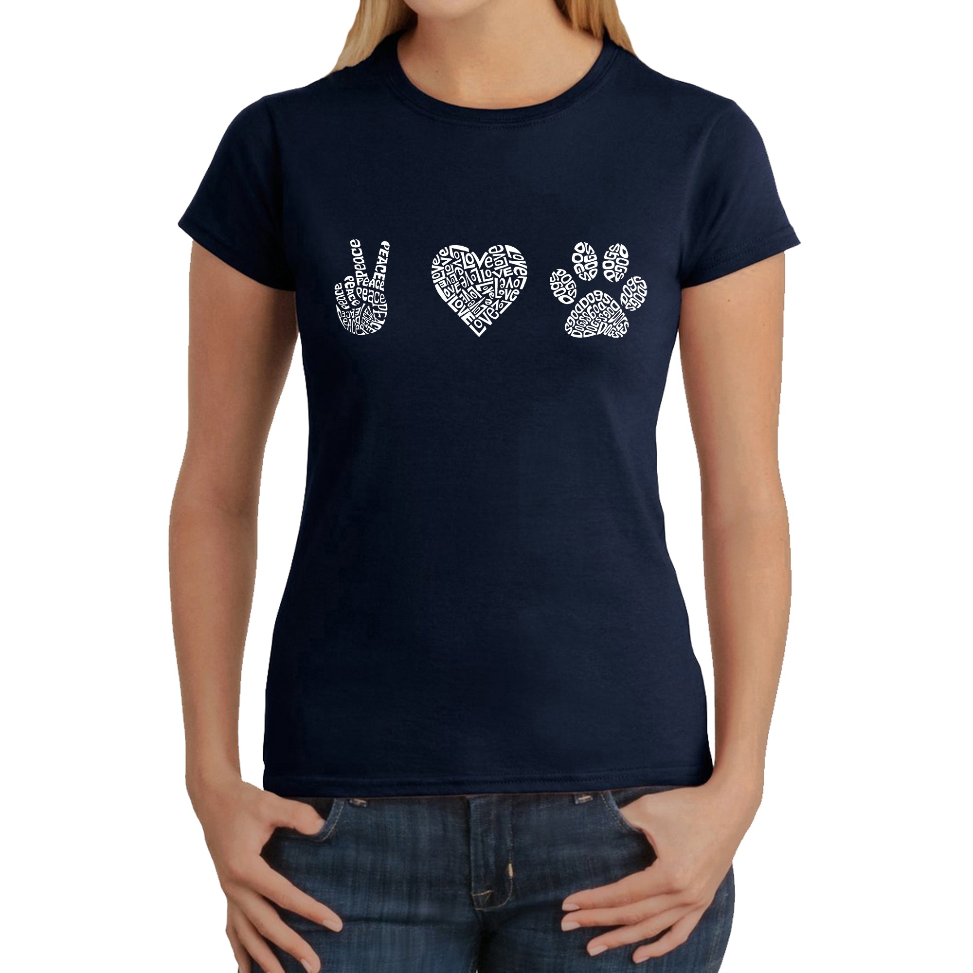 Peace Love Dogs - Women's Word Art T-Shirt、mySite、camillekostekn