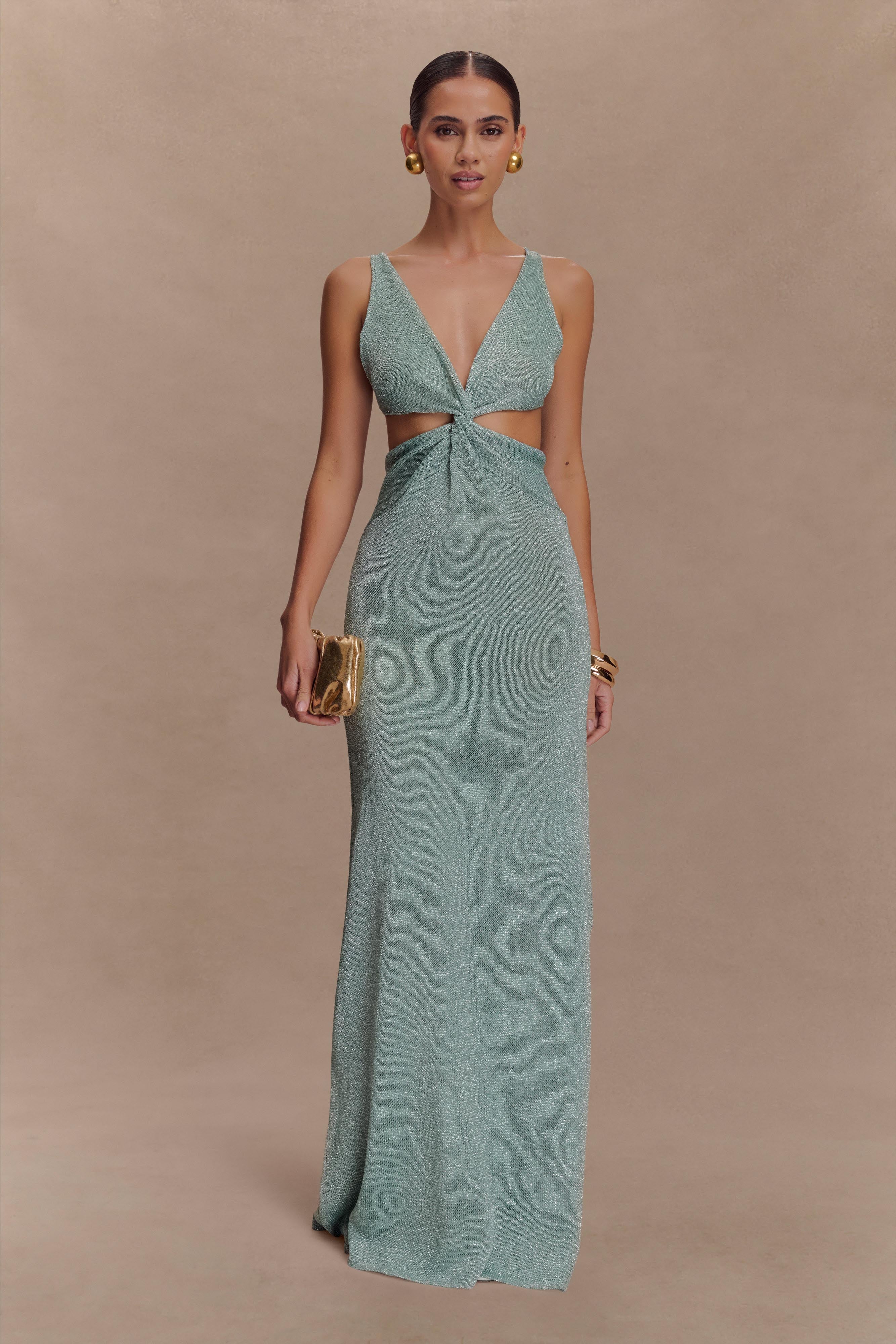 Gracelyn Twisted Metallic Knit Maxi Dress - Aqua、mySite、solidvoid