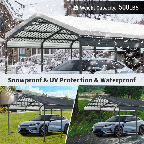 12 X 32 FT Carport, Heavy Duty Carport with Galvanized Steel Roof and Frame, Metal Carport Large Garage with 4 Fixed inclined square tube supports for Driveway Car, Truck、、eastwooduniform