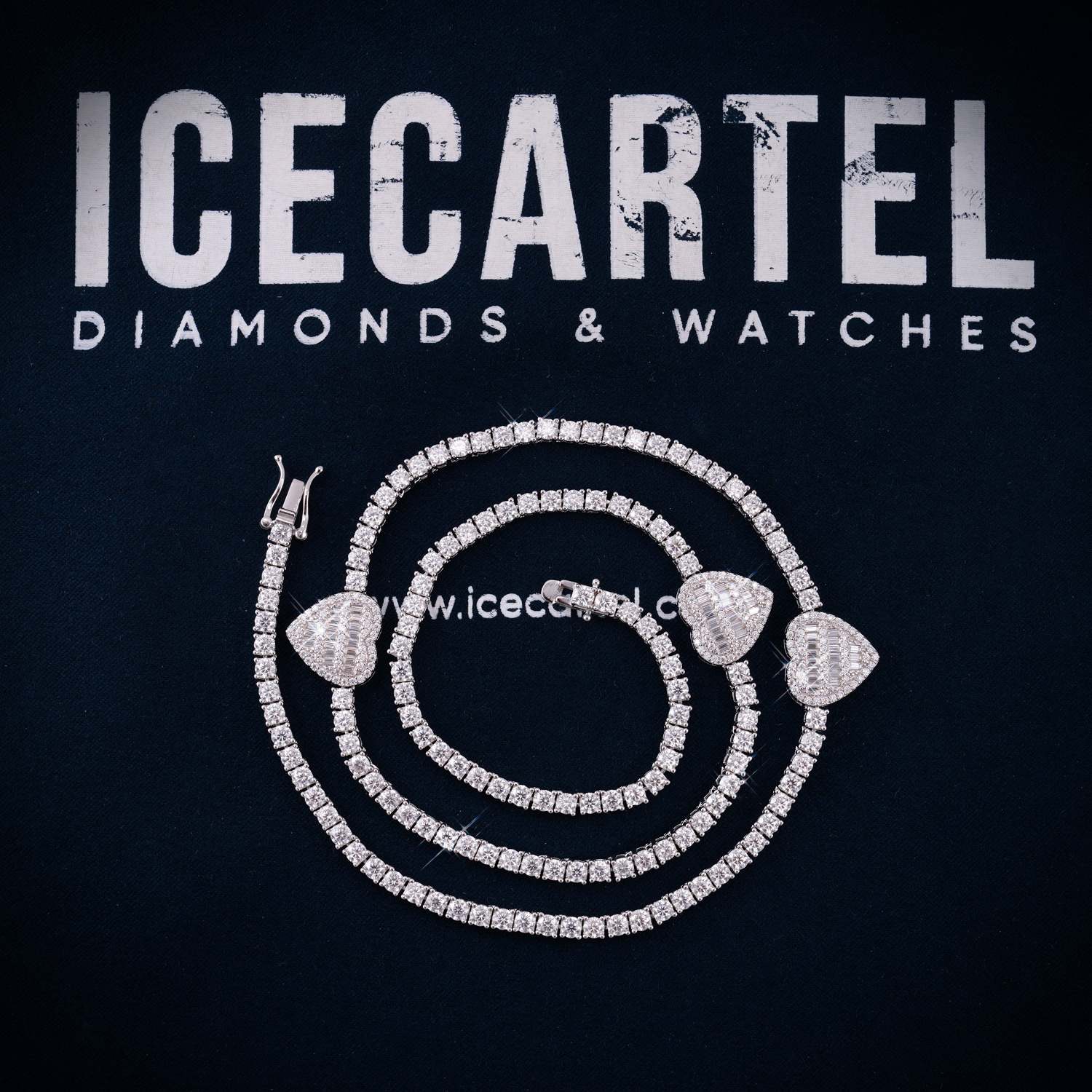 3MM Moissanite Triple Heart Tennis Necklace 14K Gold、mySite、hinf8tx79