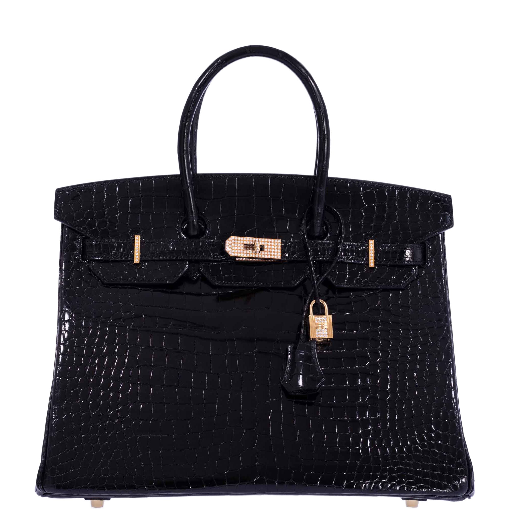 Hermès Birkin 35 Black Shiny Porosus Crocodile 18K Yellow Gold and Diamond Hardware、mySite、garminoutage.com