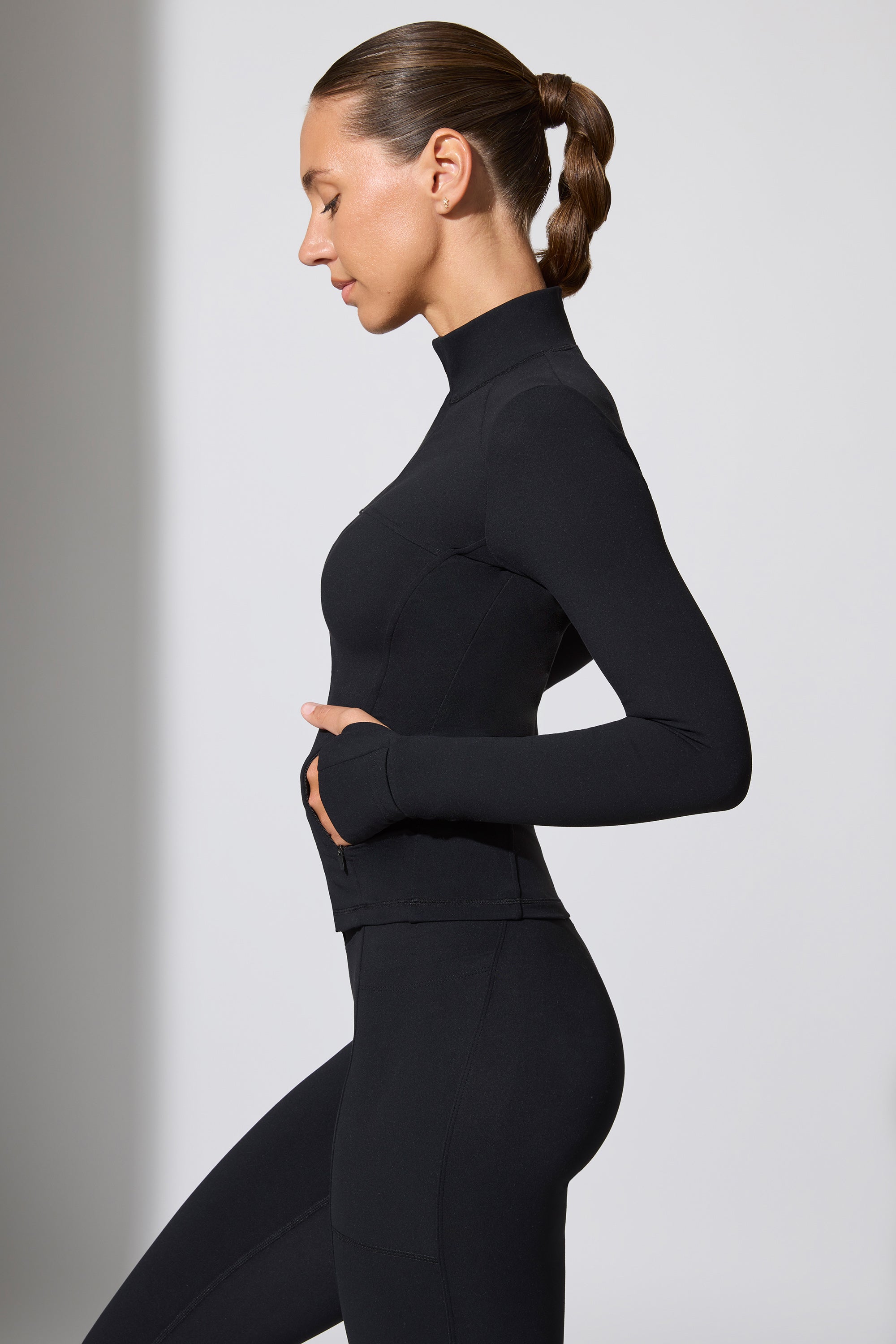 Long Sleeve Zip Up Jacket in Black、mySite、solidvoid