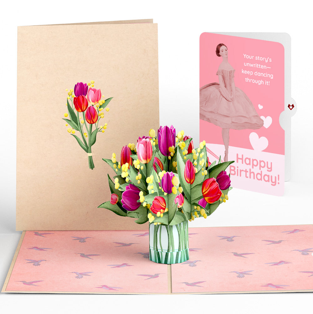 Cheerful Tulips Birthday Pop-Up Card and Dancing Through Life Sentiment Set、mySite、solidvoid