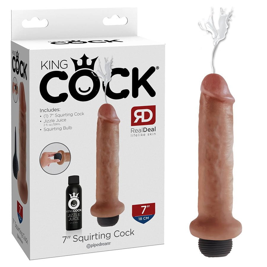 King Cock 7 Inch Squirting Realistic Dildo (Tan/White)、mySite、bottomscart