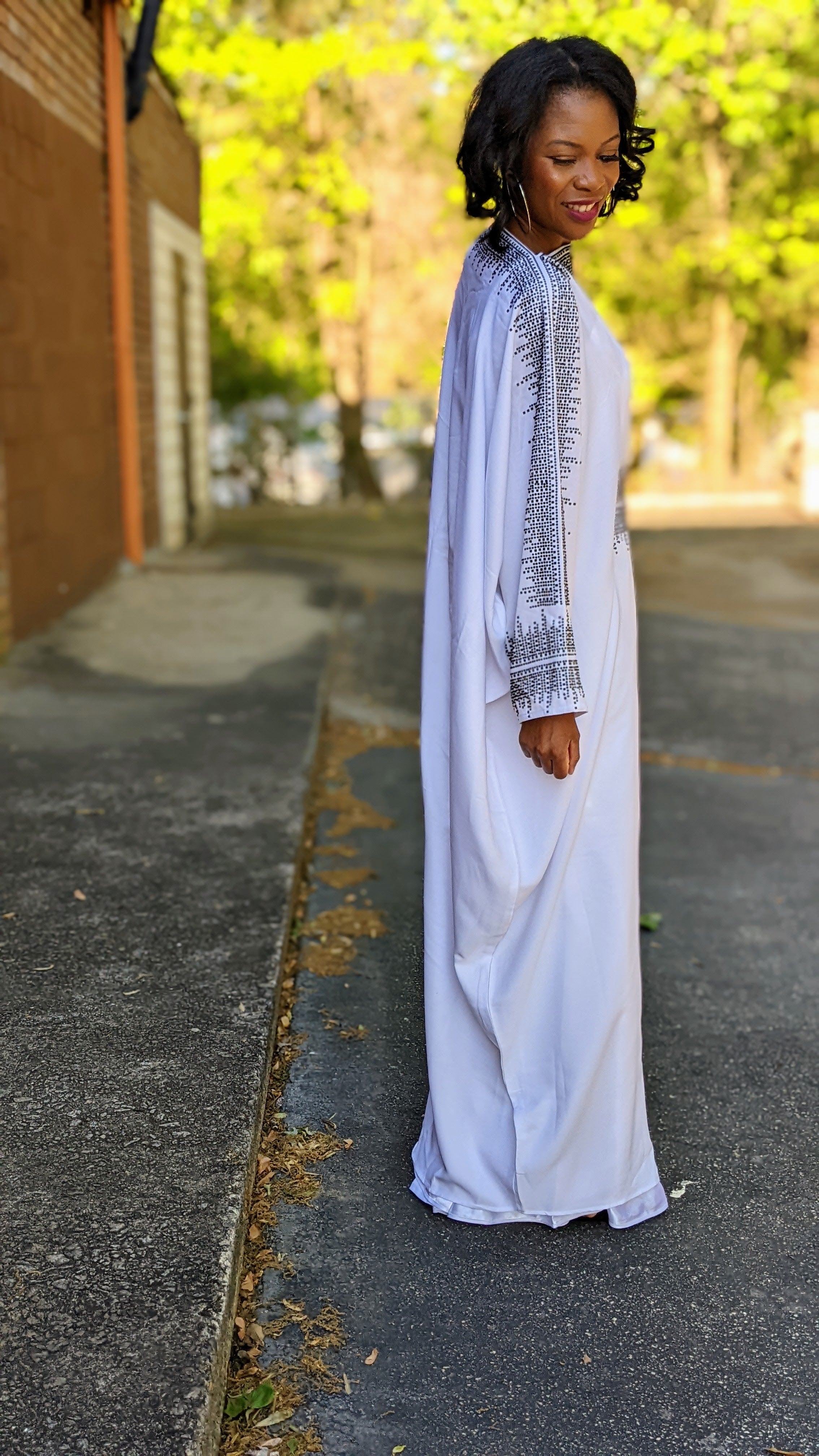 White African women's chiffon Abaya Moroccan Kaftan dress with black rhinestones-DPKWBC45、mySite、solidvoid