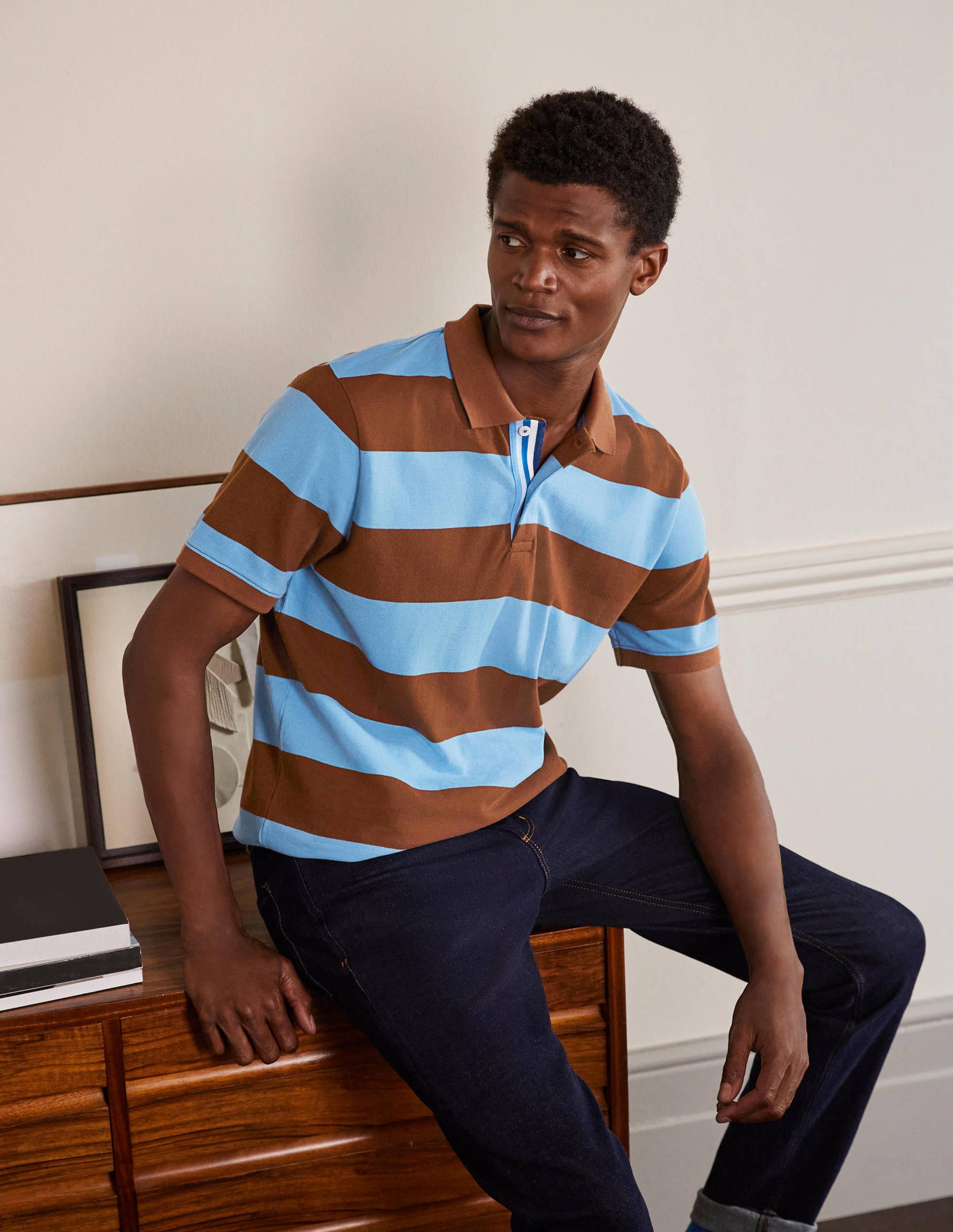  Piqué Polo Shirt-Lichen/ Cacao Stripe、mySite、ashleygrahame