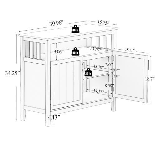 Kitchen Storage Sideboard And Buffet Server Cabinet-Brown Color、、casual