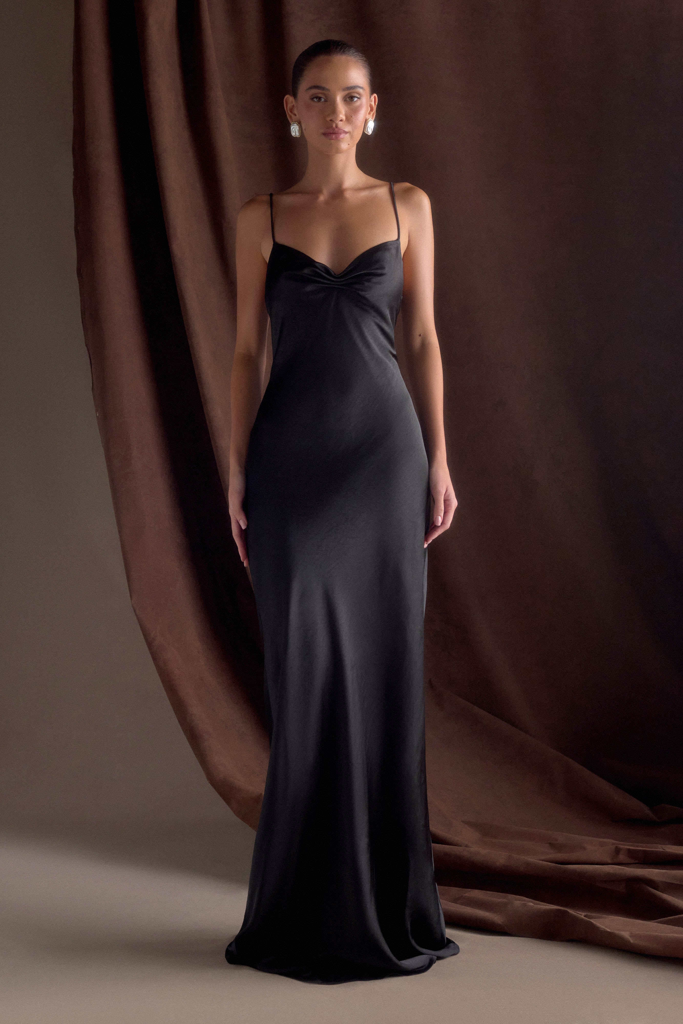 Lilly Sweetheart Satin Maxi Dress - Black、mySite、solidvoid