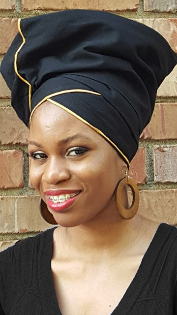 Black Cotton head wrap with Gold Trim-DP3776H、mySite、solidvoid