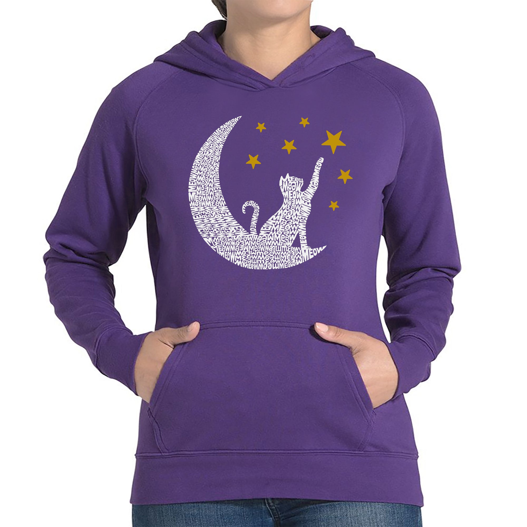 Cat Moon - Women's Word Art Hooded Sweatshirt、mySite、camillekostekn