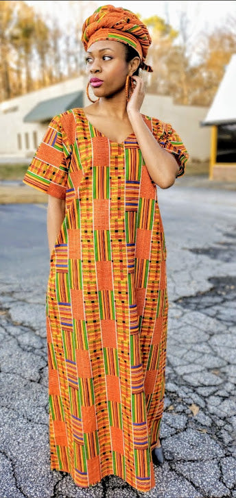Medasi Kente African Print Caftan Boubou Dress-DP3227CB、mySite、solidvoid