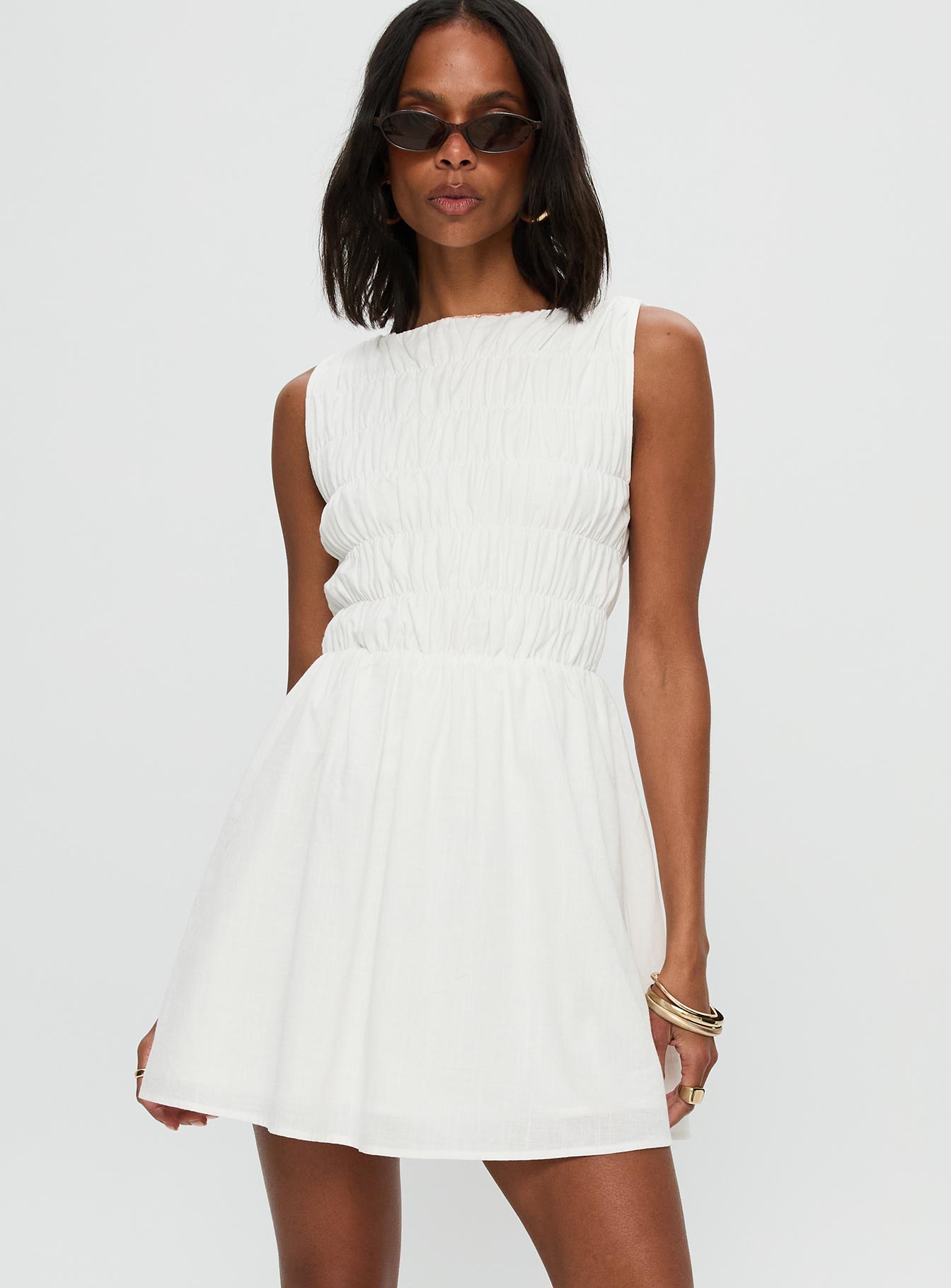 Melona Shirred Mini Dress White、mySite、solidvoid