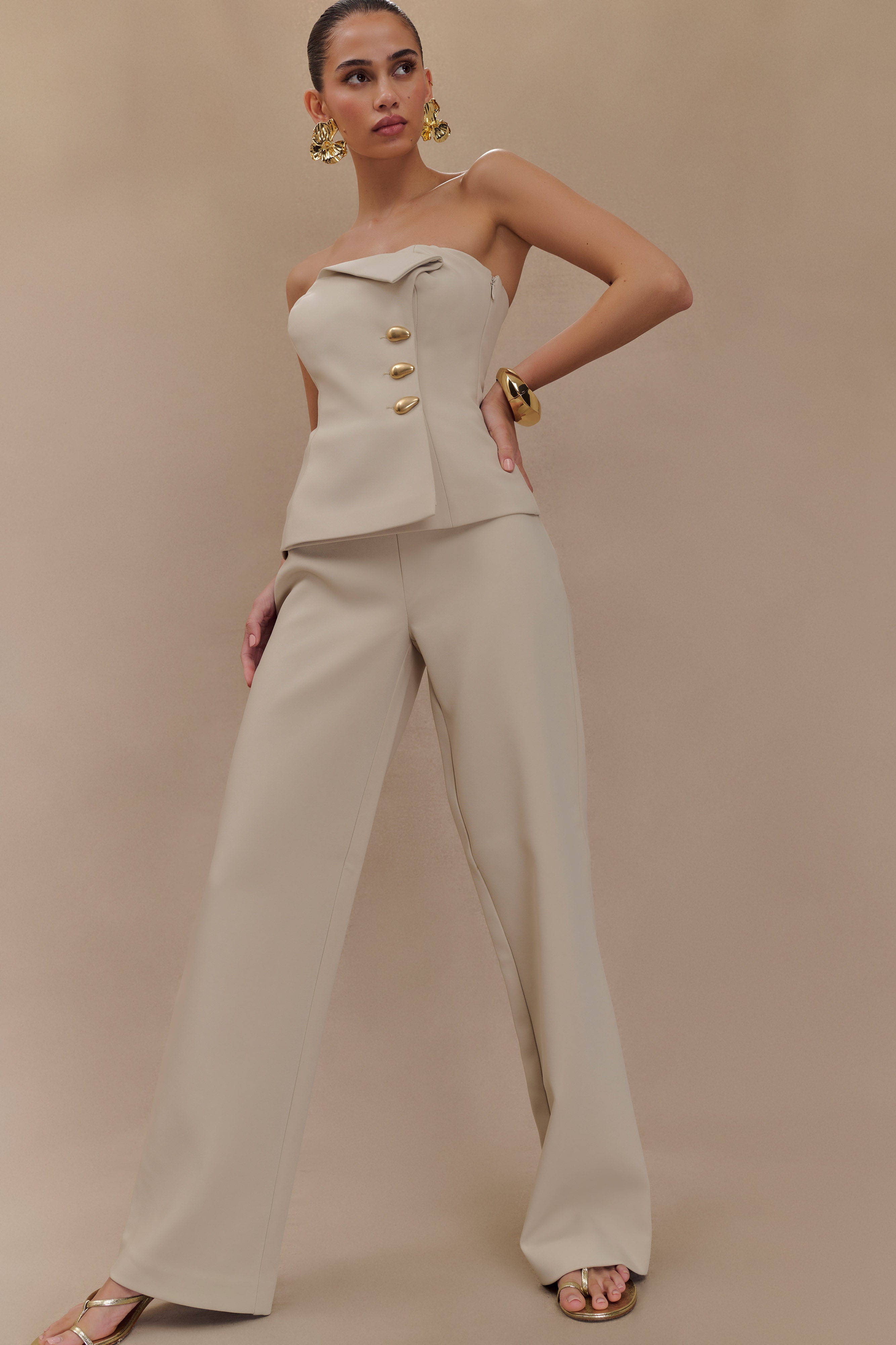 Lindie Straight Leg Suiting Pants - Sand、mySite、solidvoid