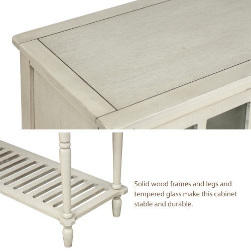 TREXM Sideboard Console Table with Bottom Shelf, Farmhouse Wood/Glass Buffet Storage Cabinet Living Room (Antique Navy)、、casual