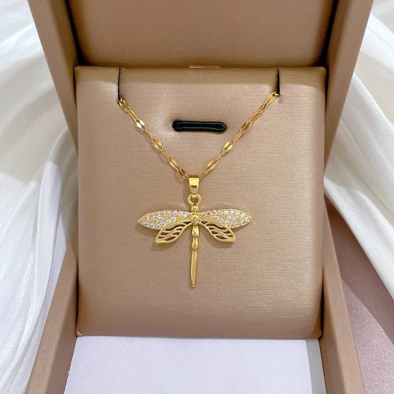 Waterproof Necklaces Dragonfly, Sunflower, Double Strands, Stainless Steel Gold PVD、mySite、g9winljtr
